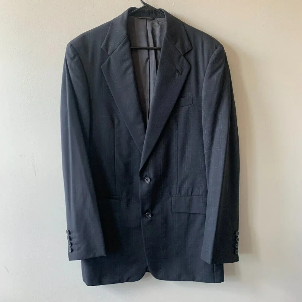 Norman Hilton Blazer Sport Coat‎ Men's 39L Wool Grey Plaid  Made in USA 2 Button